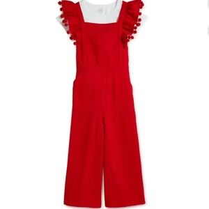 Wonder Nation Red Kids Overalls with‎ Pom-Pom Trim